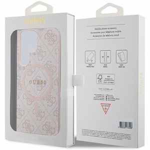 Guess 4G Collection Ādas Metāla Logotips Magnētiskais viedtālruņa apvalks Samsung Galaxy S24 Ultra - rozā