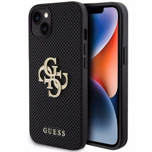 Guess Ādas perforēts 4G Spīdīgs logotips apvalks iPhone 15 - melns