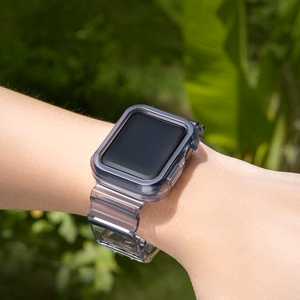 Силиконовый ремешок-браслет с чехлом и подсветкой для Apple Watch 44mm - чёрный