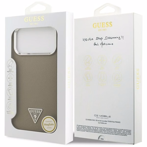 Guess Grained Triangle Logo Magnētiskais viedtālruņa apvalks iPhone 17 Pro Max brūns
