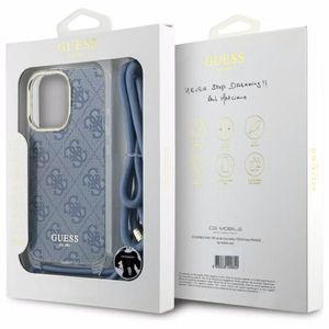 Guess Pār plecu aukla 4G Raksta Apvalks ar Auklu iPhone 16 Pro - zils