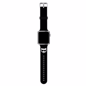 Karl Lagerfeld KLAWLSLCK Apple Watch siksniņa 42/44 / 45mm melna / melna siksniņa silikona Choupette Heads