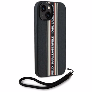 Karl Lagerfeld Saffiano Athleisure Stripes Cord viedtālruņa apvalks iPhone 15 - sarkans