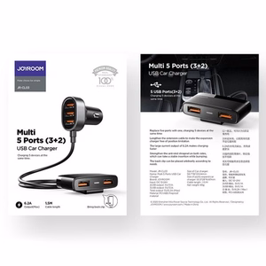 Joyroom ātrais automobiļu lādētājs ar 5 USB pieslēgvietām, 6,2 A, ar pagarināšanas kabeli, melns (JR-CL03)