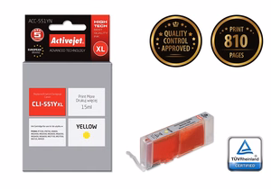 Activejet ACC-551YN – dzeltenas tintes kasetne, aizstāj Canon CLI-551Y, 15 ml, Supreme
