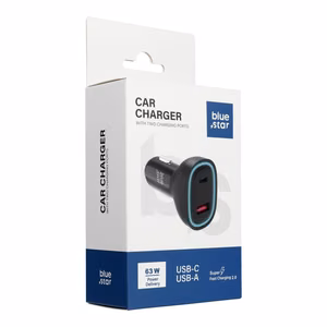 BLUE STAR Car Charger 3A 63W Type-C + USB-A PD QC3.0 AFC PPS SFC2.0 black