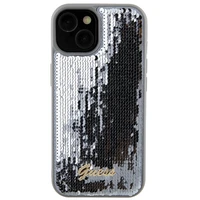 Guess Sequin Script Metal viedtālruņa apvalks iPhone 15 - sudraba