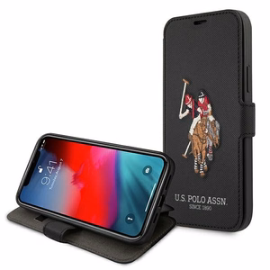 US Polo USFLBKP12SPUGFLBK iPhone 12 mini 5,4" melns grāmatas tipa viedtālruņa apvalks Polo Embroidery Collection