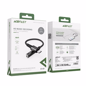 Acefast audio kabelis USB Type C - 3.5mm mini jack (female) 18cm, DAC, AUX melns (C1-07 melns)