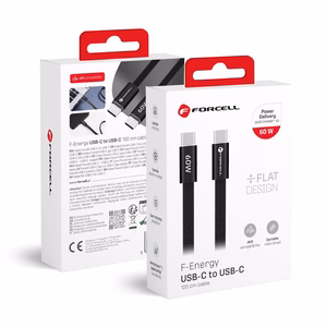 Kabelis USB C uz USB C Forcell F-Energy QC4.0 PD 3A 60W Cafule Flat 1,2 m CCFN23 melns
