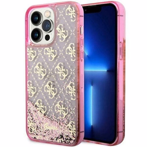 Guess GUHCP14LLC4PSGP iPhone 14 Pro 6.1" rozā cietais viedtālruņa apvalks ar šķidro spīdumu 4G daļēji caurspīdīgs