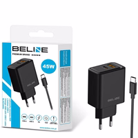 Tīkla lādētājs Beline 45W USB-A/USB-C + USB-C/USB-C kabelis BLN2CB45C melns