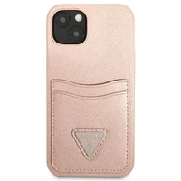 Guess GUHCP13SPSATPP iPhone 13 mini 5,4 "rozā / rozā cietais apvalks SaffianoTriangle Logo Kartes slots
