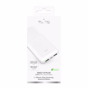 Внешний аккумулятор Puro DAILY 10 PLUS 10000mAh 2x USBA / 1x USB-C 22.5W - белый