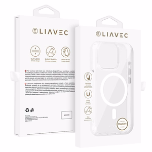 Liavec Spīdīgs Magnētiskais Caurspīdīgs viedtālruņa apvalks Iphone 15 Pro balta