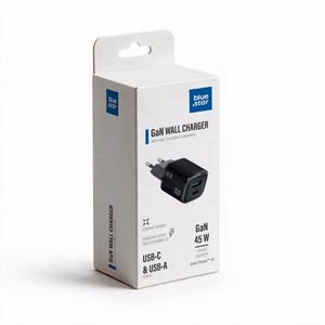 Blue Star Nano GaN VT-334 tālruņa lādētājs, USB-C + USB-A, QC4.0, PD, 3 A, 45 W, melns
