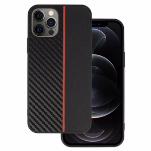 Tel Protect CARBON maciņš iPhone 12 Pro Max, melns ar sarkanu svītru
