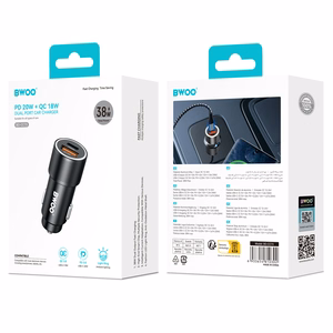 Auto lādētājs Bwoo (CC73) (1xUSB; 1xUSB-C; 38W), melns