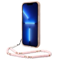 Guess GUHCP14XHGCOHP iPhone 14 Pro Max 6.7" rozā/rozā cietais apvalks Translucent Pearl Strap