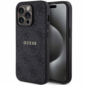 Guess viedtālruņa apvalks iPhone 15 Pro Max 6,7" GUHMP15XG4GFRK melns HC MAGSAFE PU 4G RING CLASSIC LOGO