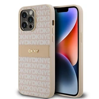 DKNY ādas mono svītra un metāla logotips viedtālruņa apvalks iPhone 14 Pro - rozā
