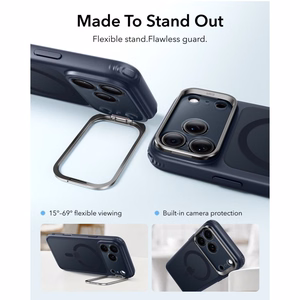 ESR Classic Hybrid MagSafe maciņš ar statīvu iPhone 18 Pro / 17 Pro, tumši zils