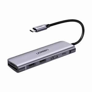 Ugreen CM195 6in1 adapteris USB-C - HDMI / 2x USB-A 3.0 / USB-C PD / SD / TF lasītājs - pelēks