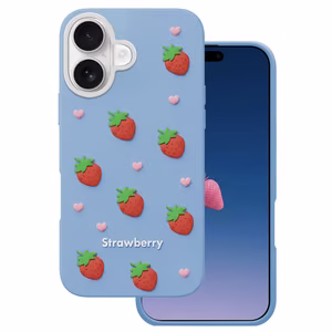Zemeņu maciņš iPhone 16 6,1" zils