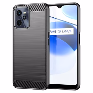 Carbon viedtālruņa apvalks Realme C35 elastīgs silikona oglekļa apvalks melns