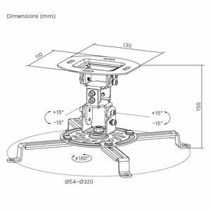 Maclean MC-200 W griestu stiprinājums projektoram, 54–320 mm, līdz 13,5 kg, 360° rotācija