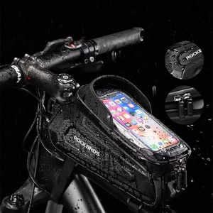 Rockbros B68 pastiprināta velosipēda rāmja soma ar tālruņa kabatu un pārvalku, 1.7L - melna