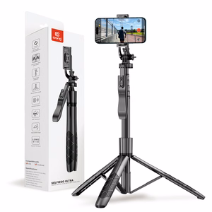 Crong SelfieGo Ultra alumīnija Bluetooth pašbildes nūja un statīvs, melna