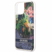Guess GUHCP13SLFLSB iPhone 13 mini 5.4" zils cietais apvalks ziedu šķidrs spīdums