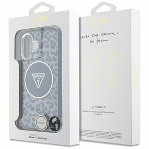 Guess HC IML leoparda trīsstūra auklas siksna MagSafe apvalks iPhone 16 - melns