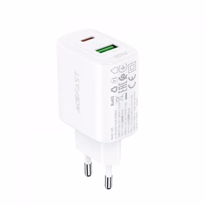 Acefast сетевое зарядное устройство USB Type C / USB 20W, PPS, PD, QC 3.0, AFC, FCP белое (A25 white)