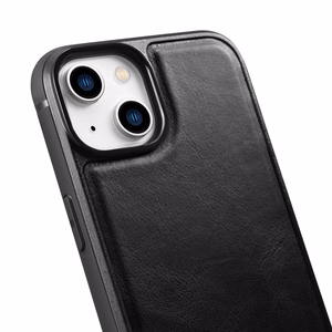 iCarer ādas Oil Wax viedtālruņa apvalks pārklāts ar dabīgu ādu iPhone 14 Plus melna