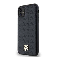 DKNY ādas monogrammas raksts metāla logotips magnētiskais viedtālruņa apvalks iPhone 11 / Xr - melns
