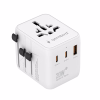 Gembird TPA-1A2C20-01-W Universal travel power adapter, 20 W, balts