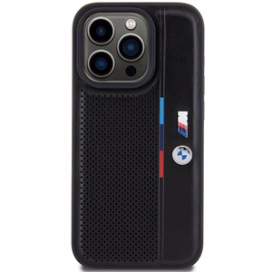 BMW perforēts trīskrāsu līnijas viedtālruņa apvalks iPhone 15 Pro - melns
