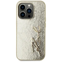 Karl Lagerfeld Wrinkled Metal Signature viedtālruņa apvalks iPhone 15 Pro - zelta