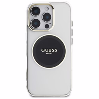 Guess IML Metal Colored Circle Classic Logo Magnētiskais viedtālruņa apvalks iPhone 16 Pro - melns