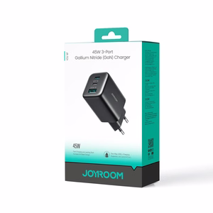 Joyroom JR-TO1 GaN 45W USB-C Lightning USB-A sienas lādētājs melns
