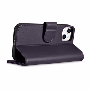 iCarer Viedtālruņa apvalks 2in1 no ādas ar atlokāmu vāciņu Anti-RFID violets iPhone 14 (WMI14220725-DP)