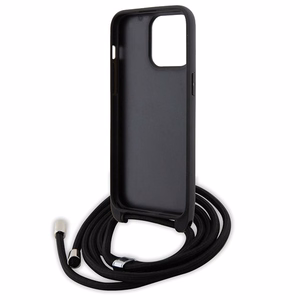 Karl Lagerfeld krustveida Saffiano metāla piespraude Karl & Choupette viedtālruņa apvalks iPhone 15 Pro Max - melns