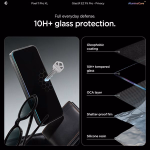 Spigen Glas.tR EZ Fit Pro HD Privacy 2 privātuma aizsargstiklu komplekts modelim Google Pixel Pro 9 Pro XL / 10 Pro XL / 11 Pro XL