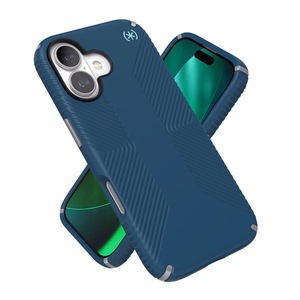 Speck Presidio2 Grip MagSafe vāciņš ierīcei iPhone 17, “Deep Sea / Silver Metallic” krāsā