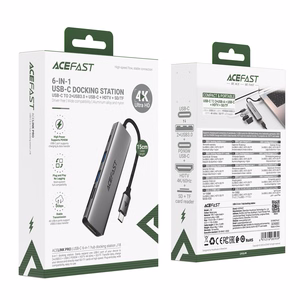 Acefast J18 USB sadalītājs USB-C 6-in-1 HDMI 4K 60Hz PD90W dokstacija - pelēks