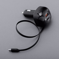 FORCELL F-ENERGY Alu automašīnas lādētājs ar ievilktu kabeli Type C un Type C + USB A pieslēgvietām PD QC4.0 SFC2.0 3A 75W melns