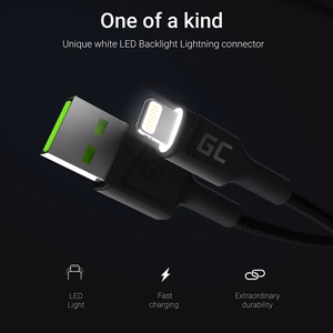 Green Cell KABGC12 Lightning kabelis 2 m, melns
