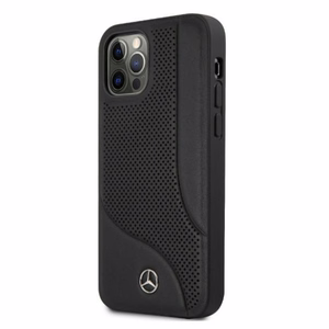 Mercedes Ādas perforētās zonas viedtālruņa apvalks iPhone 12 Pro Max - melns